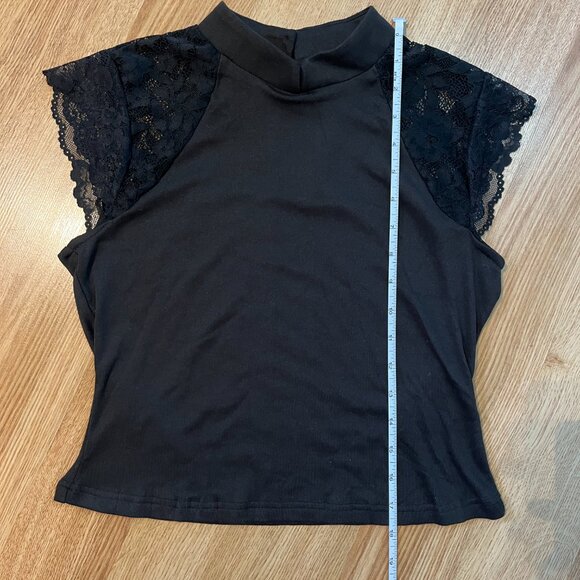 Cider Black Mock-Neck Short Lace Sleeve Tee - Picture 9 of 9